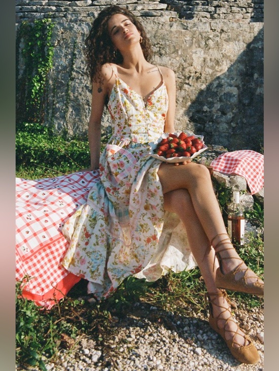 Spell Flora Linen Midi Dress XS or S